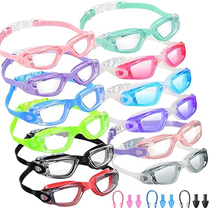Photo 1 of 12 Pack Swim Goggles for Adult Anti Fog Swimming Glasses Leak Proof Swim Equipment with 12 Waterproof Nose Clips and Earplugs for Men Women Kids Youth
