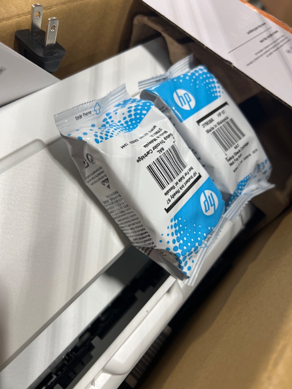 Photo 1 of HP DeskJet 2755e Wireless Color All-in-One Printer with bonus 6 months Instant Ink (26K67A), white