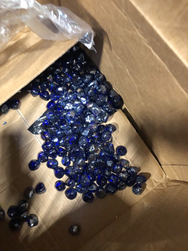 Photo 3 of GRISUN Cobalt Blue Fire Glass Diamonds for Fire Pit, 1 Inch High Luster Reflective Tempered Glass Rocks for Natural or Propane Fireplace, Safe for Outdoors and Indoors Firepit Glass, 20 Pounds 20.0 Pounds Cobalt Blue