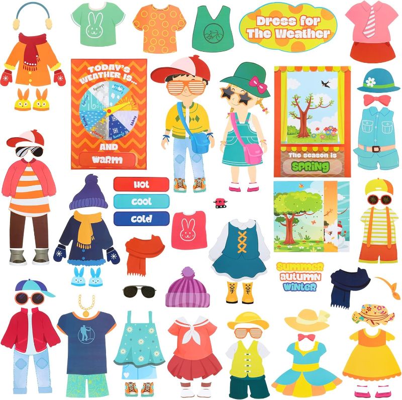 Photo 1 of 103 Pieces Weather Chart Bulletin Board Set for Classroom Dress Weather Chart for Preschool Decoration Seasonal Bulletin Board Cutout Set for 100th Day of School Wall Decor (Nice Style)
