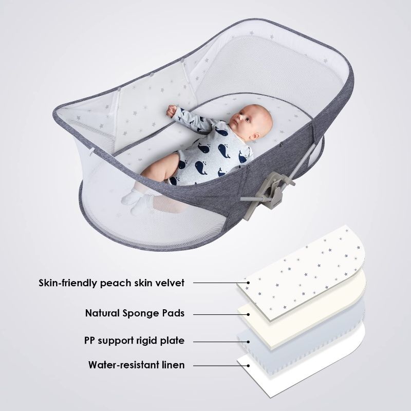 Photo 1 of Beberoad Love Baby Travel Bassinet Portable Bassinet-Folding Portable Baby Bed Baby Bassinet in Bed Mini Travel Crib Infant Travel Bed with Mosquito Net and Canopy Lightweight Washable Foldable