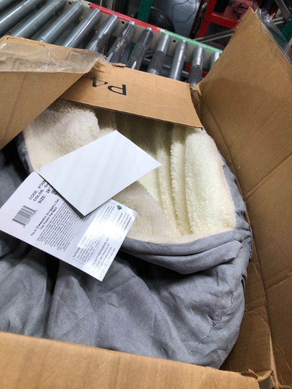 Photo 3 of **USED** Furhaven Sherpa & Suede Snuggery Cooling Gel Foam Dog Bed - Gray, 26-inch Faux Lambswool & Suede Gray 26 inch Snuggery (Cooling Gel Foam)