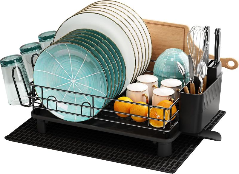 Photo 1 of  Dish Drying Rack, Large Dish Drainers for Kitchen Counter, Rust-Proof Dish Strainer Rack with Utensil Holder and Dryer Mat