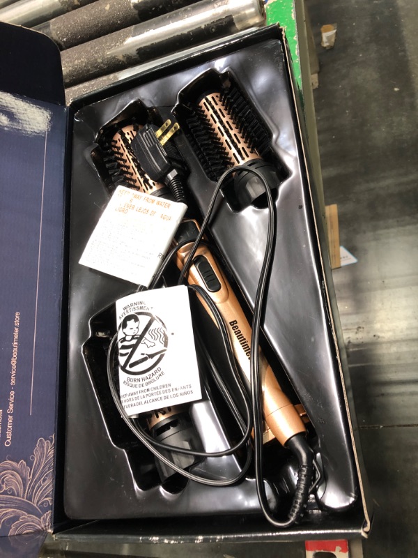 Photo 2 of Beautimeter Hair Dryer Brush, 3-in-1 Round Hot Air Spin Brush Kit for Styling and Frizz Control, Negative Ionic Blow Hair Dryer Brush Volumizer, 3 Detachable Auto-Rotating Curling Brush, Black & Gold