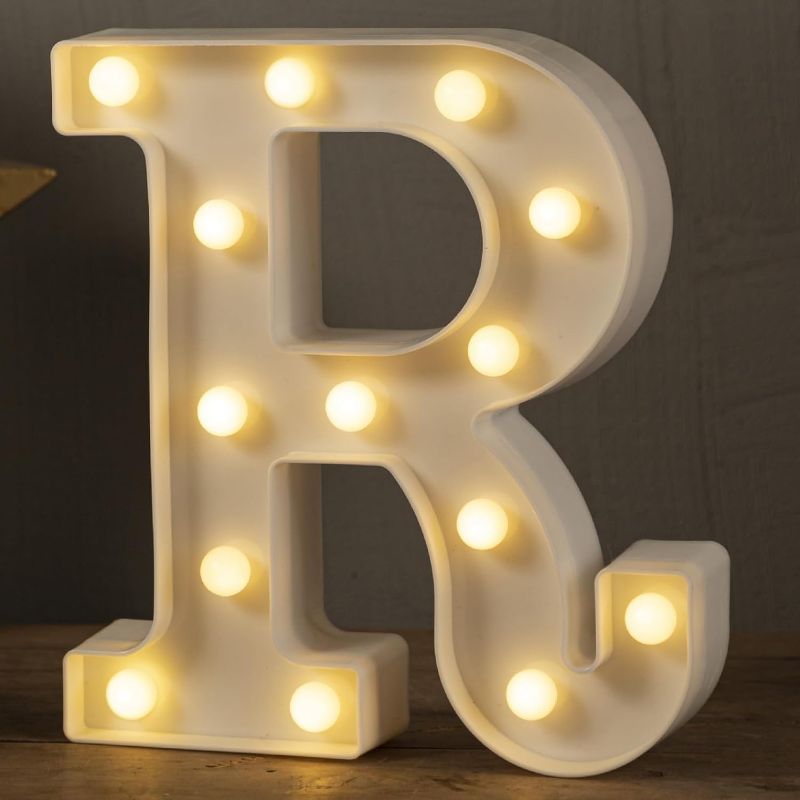 Photo 1 of  LED Marquee Letters Lights Sign R, 26 Alphabet Light Up Letters and Number 0-9 Number Warm White Led Letters for Bar Party Birthday Home