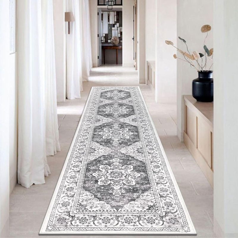 Photo 1 of  Vintage Runner Rug for Hallway, Machine Washable Area Rug Runners with Rubber Backing, Non Slip Kitchen Floor Mat for Entryway Bedroom Livingroom (Grey 