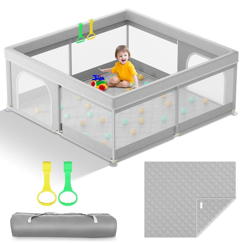 Photo 1 of Baby Playpen with Mat 50x50inch: Large Playpen for Babies and Toddlers Indoor Safety Play Pen with Soft Breathable Mesh - All-Wrapped Sponge Sturdy Play Yard with Stable Magic Sticker