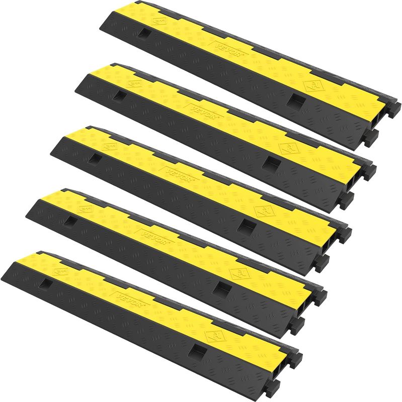 Photo 1 of able Protector Ramp, 5 Packs 2 Channels Speed Bump Hump, Rubber Modular Speed Bump Rated 11000 LBS Load Capacity, Protective Wire Cord Ramp Driveway Rubber Traffic Speed Bumps Cable Protector