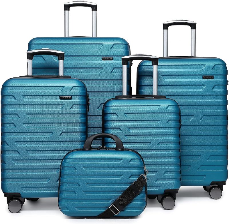 Photo 1 of LARVENDER Luggage 5 Piece Sets, Expandable Luggage Sets Clearance, Suitcases with Spinner Wheels, Hard Shell Luggage Carry on Luggage Set with TSA Lock (Aqua Blue)
