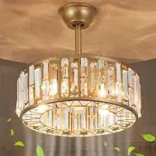 Photo 1 of 18" Crystal Caged Ceiling Fan with Lights and Remote, Modern Crystal Chandelier Gold Ceiling Fan with Light and Reversible Motor, Chandelier Ceiling Fan for Bedroom, Living Room, 52cm