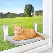 Photo 1 of Cordless Cat Window Perch, Cat Hammock with 4 Suction Cups, Solid Metal Frame and Reversible Cover, Foldable Cat Beds for Indoor Cats