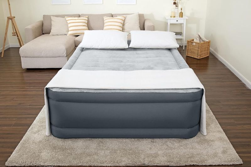 Photo 1 of SleepLux Queen Air Mattress | Supersoft Snugable Top, Extra Durable Tough Guard with Built-in Pillow | Raised 22" Airbed with Built in Pump + USB Charger, Grey 