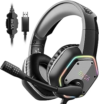 Photo 1 of EKSA E1000 USB Gaming Headset for PC, Computer Headphones with Microphone/Mic Noise Cancelling, 7.1 Surround Sound, RGB Light - Wired Headphones for PS4, PS5 Console, Laptop, Call Center