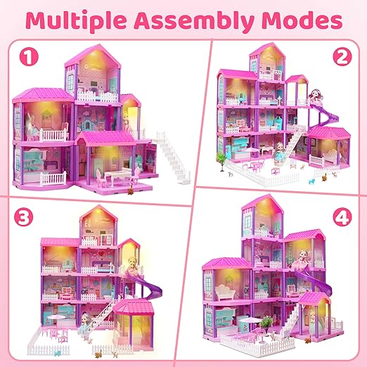 Photo 1 of beefunni Doll House, 4 Stories 11 Rooms Dollhouse for Girls with 2 Dolls Furniture & Accessories, Dollhouse 4-5 Year Old, Doll House 2023 Christmas New Gifts for 3 4 5 6 7 8+ Year Old Girls Toys