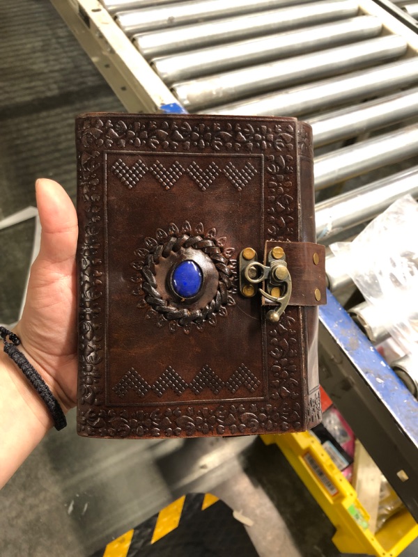 Photo 3 of Embossed Leather Blue Stone 120 Page Unlined Journal with Clasp (Brown)