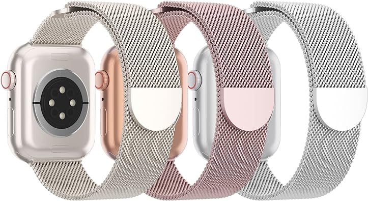 Photo 1 of 3 Pack Mesh Metal Bands Compatible with Apple Watch Band 38mm 40mm 41mm 42mm 44mm 45mm 49mm, Stainless Steel Magnetic Loop Strap for iWatch Ultra/2 Series 9/8/SE/7/6/5/4/3/2/1 Men Women