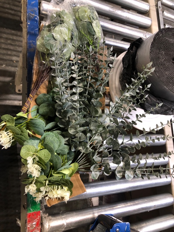 Photo 3 of 100 Pcs 4 Kinds Artificial Eucalyptus Stems, Mixed Faux Greenery Stems Fake Silver Dollar Eucalyptus Leaves Stems Bulk Babys Breath for DIY Bouquet Centerpieces