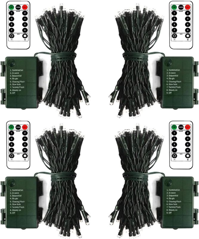 Photo 1 of ***has no control;*** ZAIYW 4 Pack Battery Operated String Lights, 16.5 Ft Dark Green Wire 50 LED String Lights with Remote Timer 8 Modes Fairy Lights for Bedroom Party Patio Yard Garden Christmas Tree Decor (Cool White)