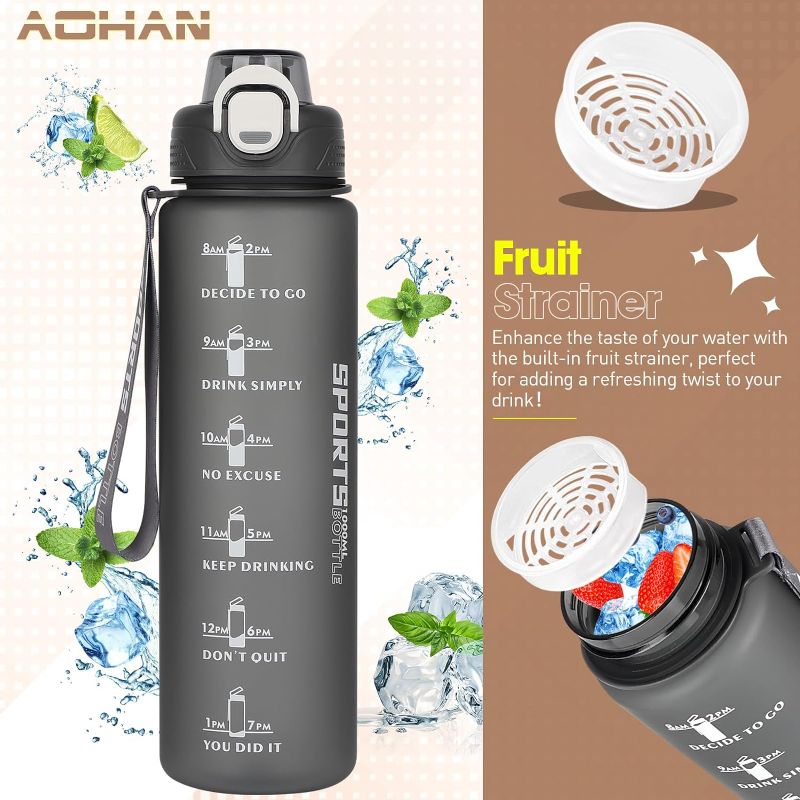 Photo 1 of AOHAN Water Bottle with Straw, Motivational Water Bottle with Time Marker, BPA Free Sports Water Bottle Leakproof, 32oz Drinking Water Bottles Ideal Gift for Fitness Sports & Outdoors