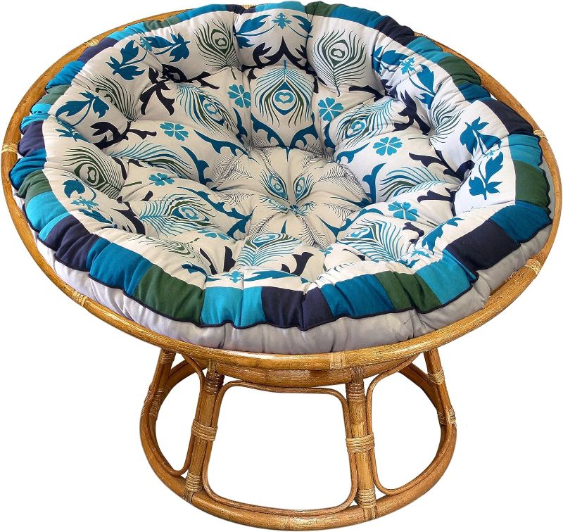 Photo 1 of COTTON CRAFT Papasan - Polly Peacock - Blue - Overstuffed Chair Cushion, Sink into Our Thick Comfortable and Oversized Papasan, Pure Cotton Duck Fabric, Fits Standard 45 inch Round Chair