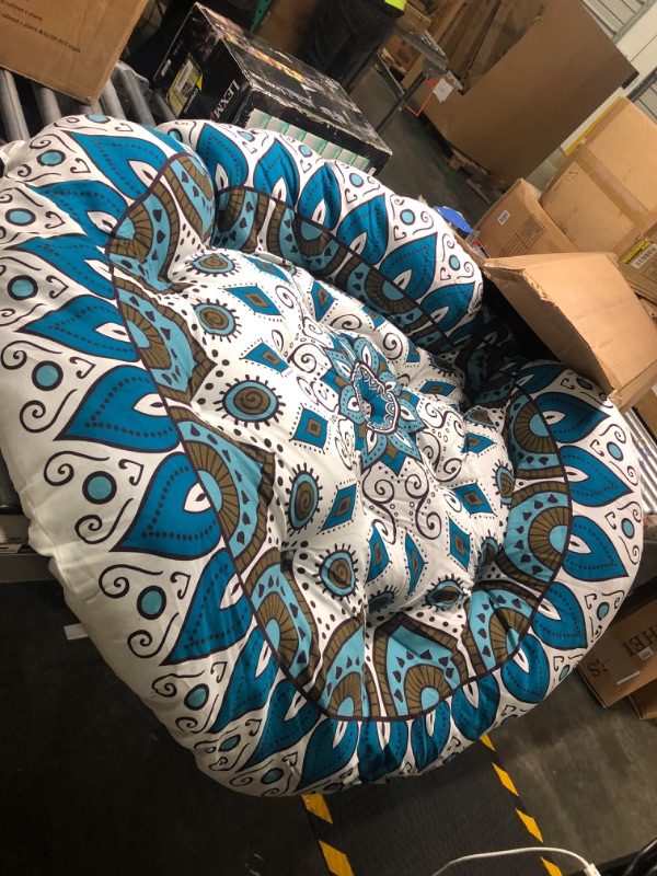 Photo 3 of COTTON CRAFT Papasan - Polly Peacock - Blue - Overstuffed Chair Cushion, Sink into Our Thick Comfortable and Oversized Papasan, Pure Cotton Duck Fabric, Fits Standard 45 inch Round Chair