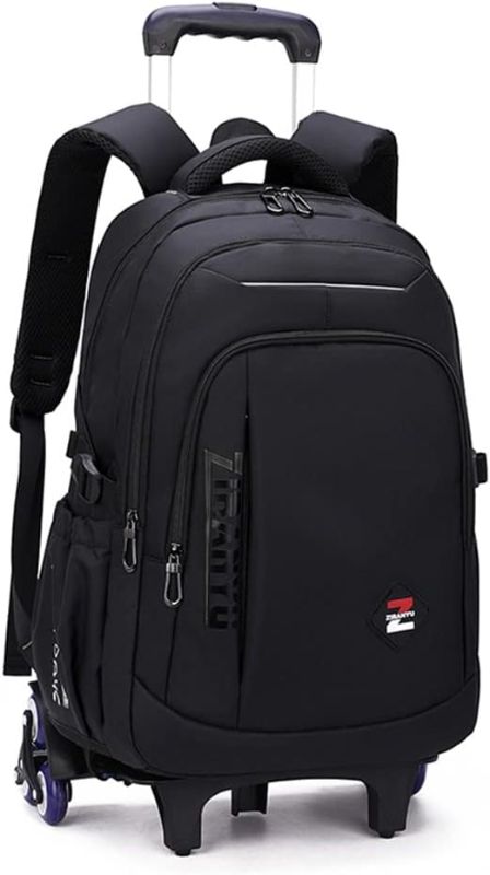 Photo 1 of EKUIZAI Solid Color Trolley Backpack Schoolbag for Middle School Students Elementary Rolling Bag Daypack for Teen Boys
