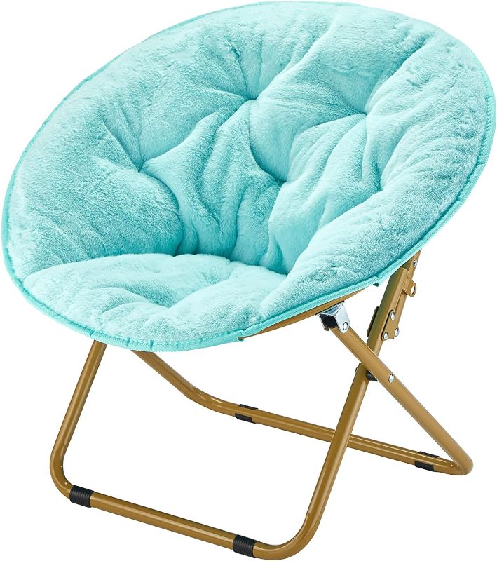 Photo 1 of Heritage Kids Faux Fur Kids Saucer Chair, Aqua with Gold Base