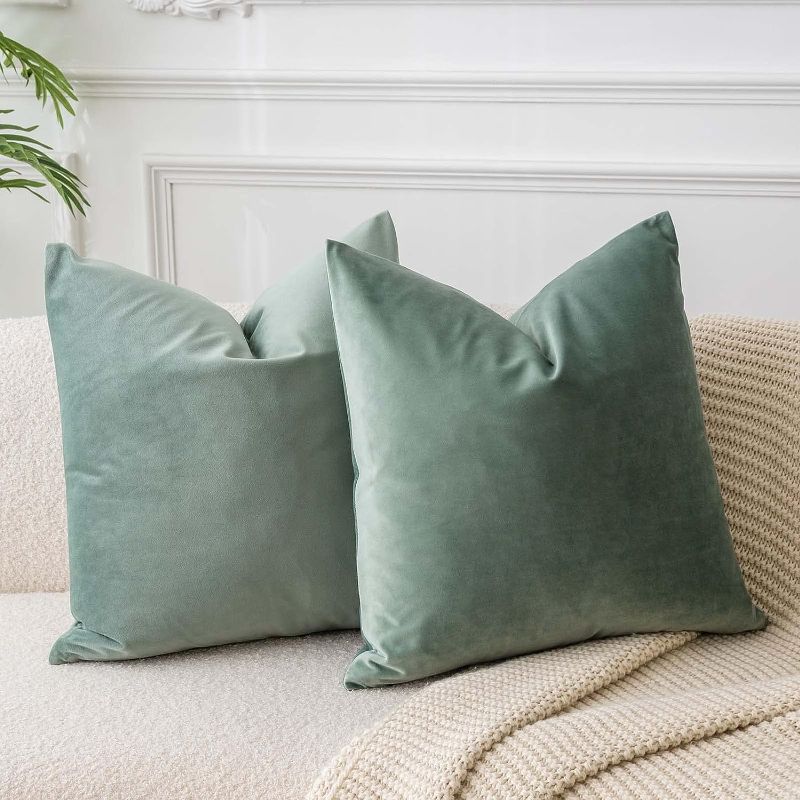 Photo 1 of *** Set of 3 *** JUSPURBET Sage Euro Velvet Throw Pillow Covers 26x26 inch Set of 3 for Living Room Couch Sofa Bedroom Decorative Square Solid Soft Cushion Cases with Invisible Zipper