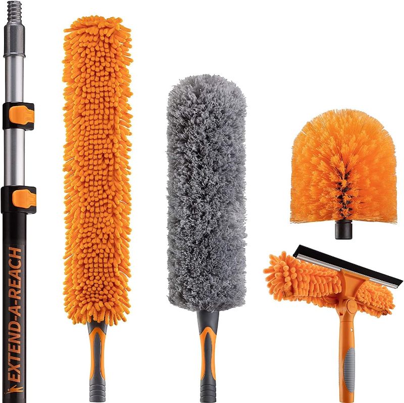Photo 1 of 20 Foot High Reach Duster Kit with 5-12 ft Extension Pole // High Ceiling Dusting and Window Cleaning Kit with Telescopic Pole // Window Washer & Squeegee, Cobweb Duster, Fan Blade and Feather Dusters