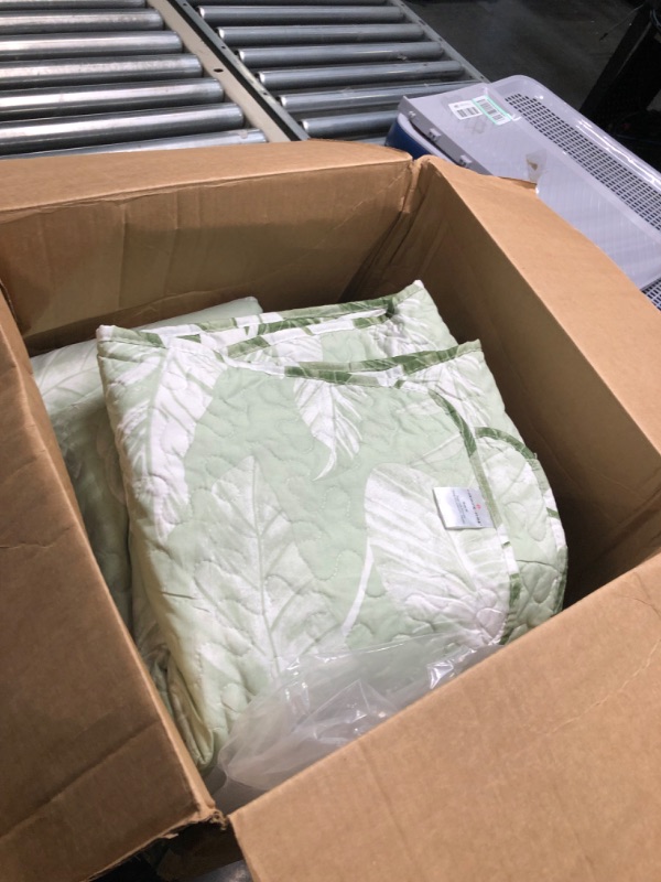 Photo 1 of ** USED** **NEEDS CLEANED**  HORIMOTE HOME Tropical Plants Quilt Set King Size 3 Pieces, Green Palm Leaves Rainforest Style Fine Printed Reversible Bedspreads Bedding Sets, Soft and Lightweight Bed Coverlet for All Season Green King
