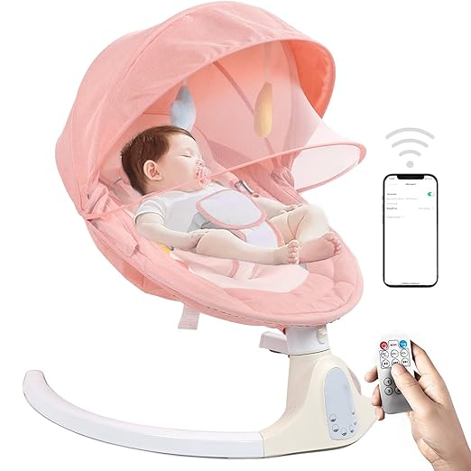 Photo 1 of Baby Swings for Infants,Bluetooth Baby Bouncer,Electric Portable Baby Swing for Newborn with 5 Speed & Music Speaker,Touch Screen/Remote Control Baby Rocker with 5 Point Harness for 5-20 lb