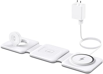 Photo 1 of Charging Station for Apple Multiple Devices - 3 in 1 Foldable Magnetic Wireless Charger Dock - Travel Charging Pad for iPhone 15 14 13 12 Pro Max Plus Watch & Airpods