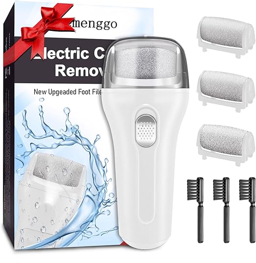 Photo 1 of Foot Scrubber Electric Pedicure Kit, IPX7 Waterproof Portable Foot File Callus Remover for Feet, Removes Hard & Cracked Dead Skin, Christmas Gift, 3 Rollers, Battery Insertion, White