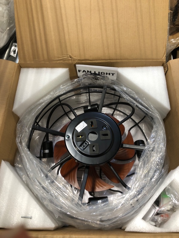 Photo 1 of 20" Flush Mount Caged Ceiling Fans with Lights - Black Bladeless Ceiling Fan with Remote and Reversible Blades, Small Farmhouse Ceiling Fan Light Fixture for Bedroom, Kitchen, Indoor, Covered Patios 20" Black