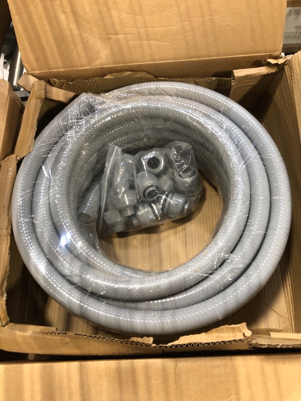 Photo 3 of 1 inch 50ft Liquid-Tight Conduit and Connector Kit,Flexible Non Metallic Liquid Tight Electrical Conduit Kit with 5 Straight and 3 90-Degree Conduit Connector Fittings,1in. Dia 1inch 50ft