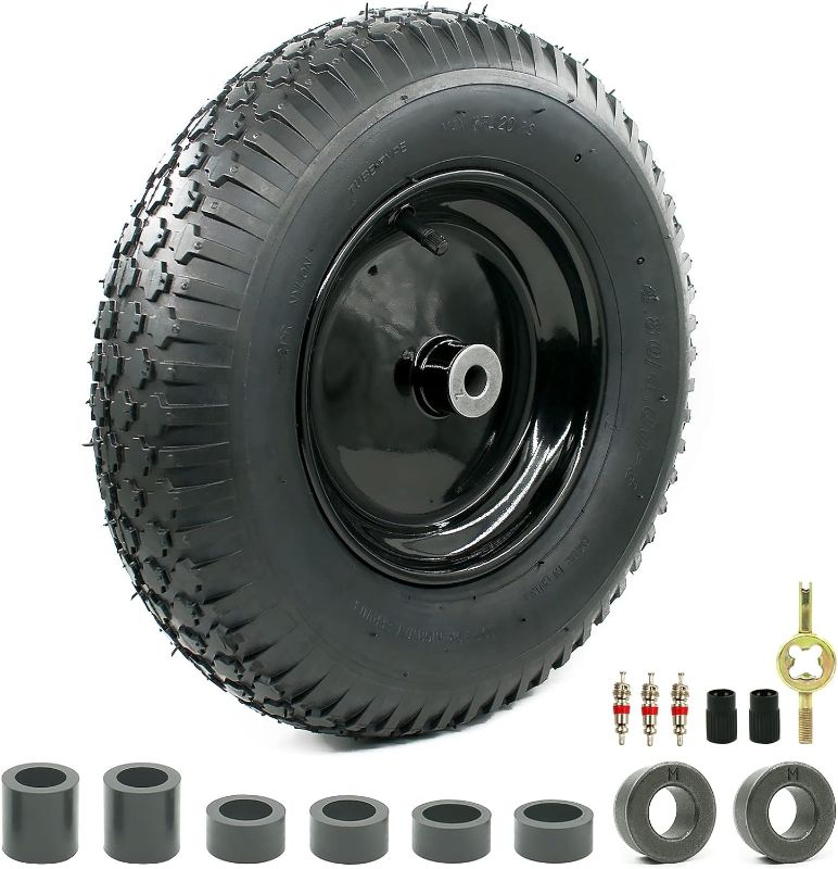 Photo 1 of 4.80/4.00-8" Pneumatic Tire and Wheel Assy,2PR (Air Filled)- 5/8"or 3/4" Powdered Metal bushings and 3"or 6"Center Hub, for Wheelbarrows,Garden and Utility Carts,Trolleys,Wagon and More