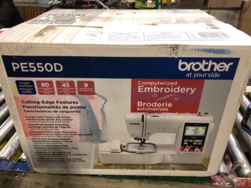 Photo 2 of ***UNTESTED*** 
Brother PE550D Embroidery Machine, 125 Built-in Designs Including 45 Disney Designs, 4" x 4" Hoop Area, Large 3.2" LCD Touchscreen, USB Port, 9 Font Styles