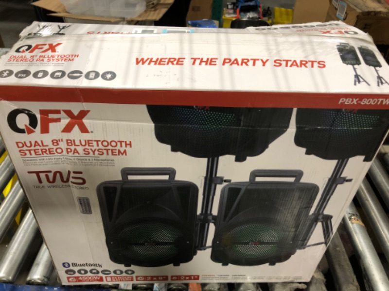 Photo 2 of ***DAMAGE BOX*** PBX-800TWS 8-Inch Bluetooth Stereo PA System Comes with 2X 8 Speakers and 2X Stands, 2X Microphones, and a Remote Control