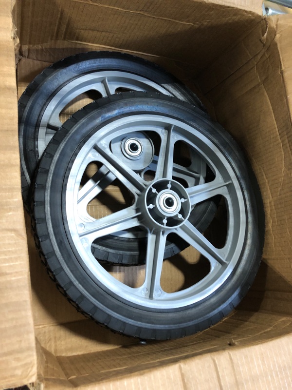 Photo 2 of 14 x 1.75'' Rubber Tire and Spoked Plastic Wheel, 2.5" Hub Length, 1/2" Axle Bore, for Lawn mower Trolley Dolly Wheel Replacement, 2 Pack