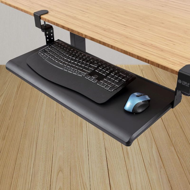 Photo 1 of Stand Up Desk Store Large Clamp-On Retractable Adjustable Height Under Desk Keyboard Tray | for Desks Up to 1.5" (Large, 33" Wide)