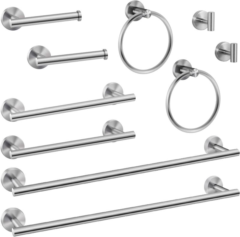 Photo 1 of 10 Piece Brushed Nickel Bathroom Hardware Set -Include23.6&12inch Bathroom Towel bar,Towel Ring,Toilet Paper Holder, Towel Hook,2 Pack 5 Piece Bathroom Accessories Set Stainless Steel Wall Mounted