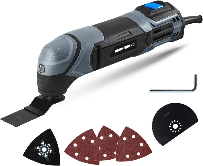 Photo 1 of 2.2-Amp Oscillating Multi-Tool with 1pc Flush Cut Blade, 1pc Semicircle Saw Blade, 1pc Sanding pad, 3pcs Sanding Paper - HAMT022
