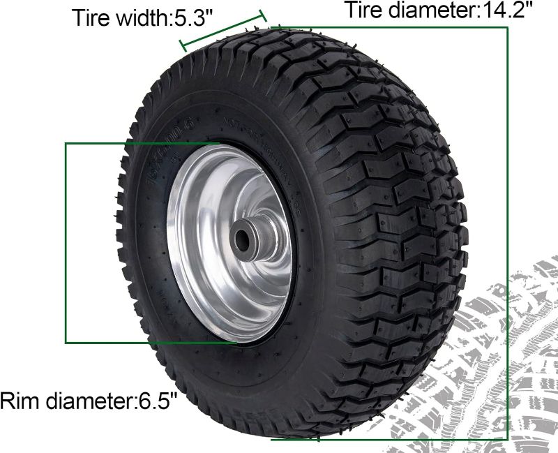 Photo 1 of 15x6.00-6 Lawn Mower Tire and Wheel Front Tire Compatible with John Deere Craftsman Husqvarna Riding Mowers Lawn Tractors