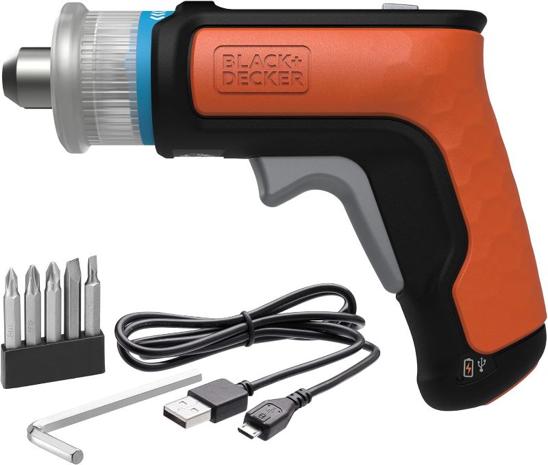 Photo 1 of beyond by BLACK+DECKER 4V MAX Cordless Screwdriver, Hex, L-Shaped, 2-Inch Assorted Bits (BCRTA601APB) , Orange