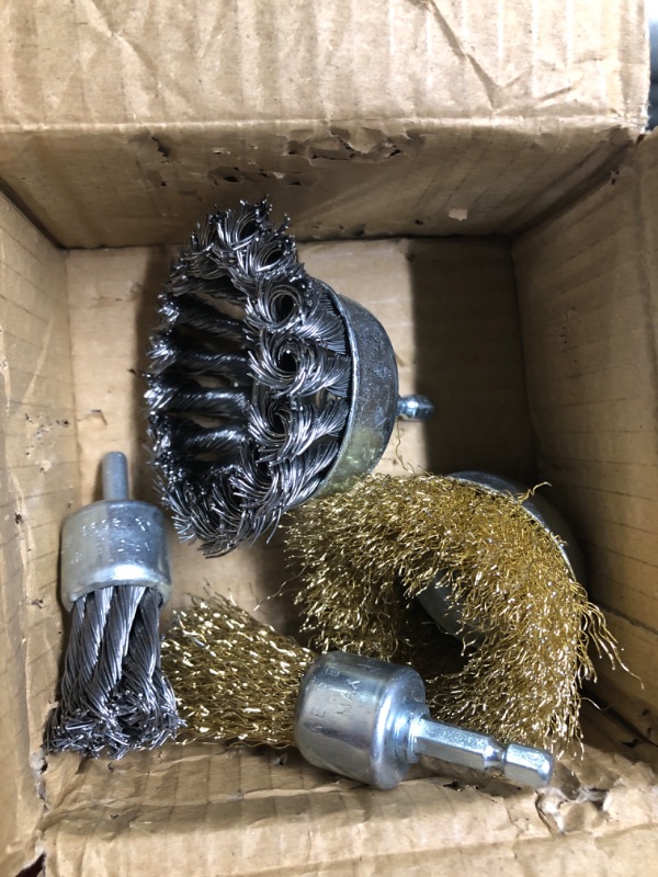 Photo 3 of 3 Inch Knotted Wire Cup Brush Set, 4 PCS Wire Brush for Drill with 1/4'' Hex Shank, Drill Wire Brush Attachment, Ideal for Removing Rust/Corrosion/Paint - Extend Life & Reduced Wire Breakage