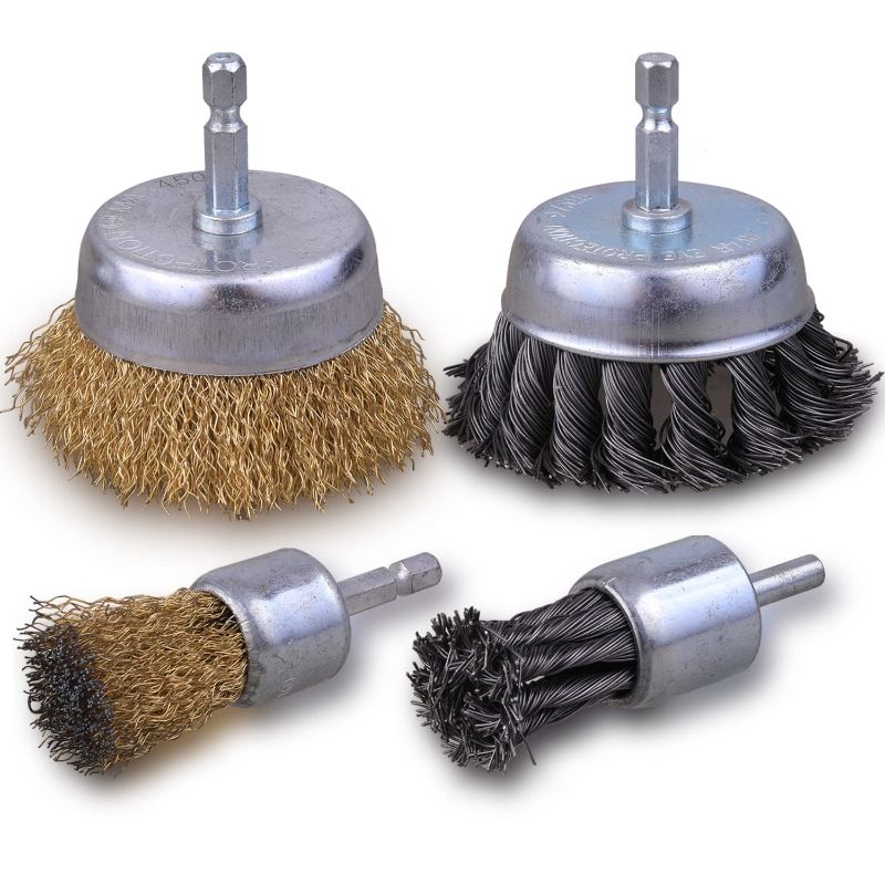 Photo 1 of 3 Inch Knotted Wire Cup Brush Set, 4 PCS Wire Brush for Drill with 1/4'' Hex Shank, Drill Wire Brush Attachment, Ideal for Removing Rust/Corrosion/Paint - Extend Life & Reduced Wire Breakage