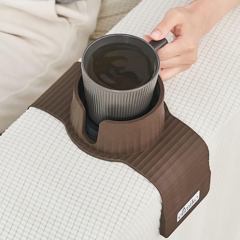 Photo 1 of Couch Cup Holder, Elimiko Silicone Sofa Drink Holder with Upgrade Large Cup Holder, for Oversized Mug/Cup/Tumbler/Drink/Coffee/Bottle/Cans, Gifts for Mom, Dad, Husband, Grandma, Grandpa (Mocha Brown)
