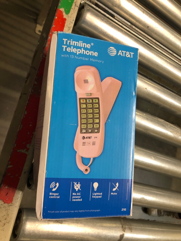 Photo 2 of AT&T TRIMLINE 210 Corded Home Phone, No AC Power Required, Improved Easy-wall-mount, Lighted Big Button Keypad, 13 SpeedDial Keys, Last Number Redial, Mute, Flash, Volume Control, Princess Phone, PINK Pink Phone