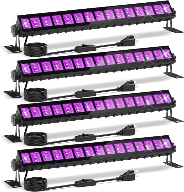 Photo 1 of 4 Pack LED Black Lights, Blacklight Bars with Plug+Switch+5ft Cord, Light Up 22x22ftx4,Blacklight for Glow Party, Fluorescent Poster, Body Paint, Halloween Decorations,Bedroom, Stage Lighting