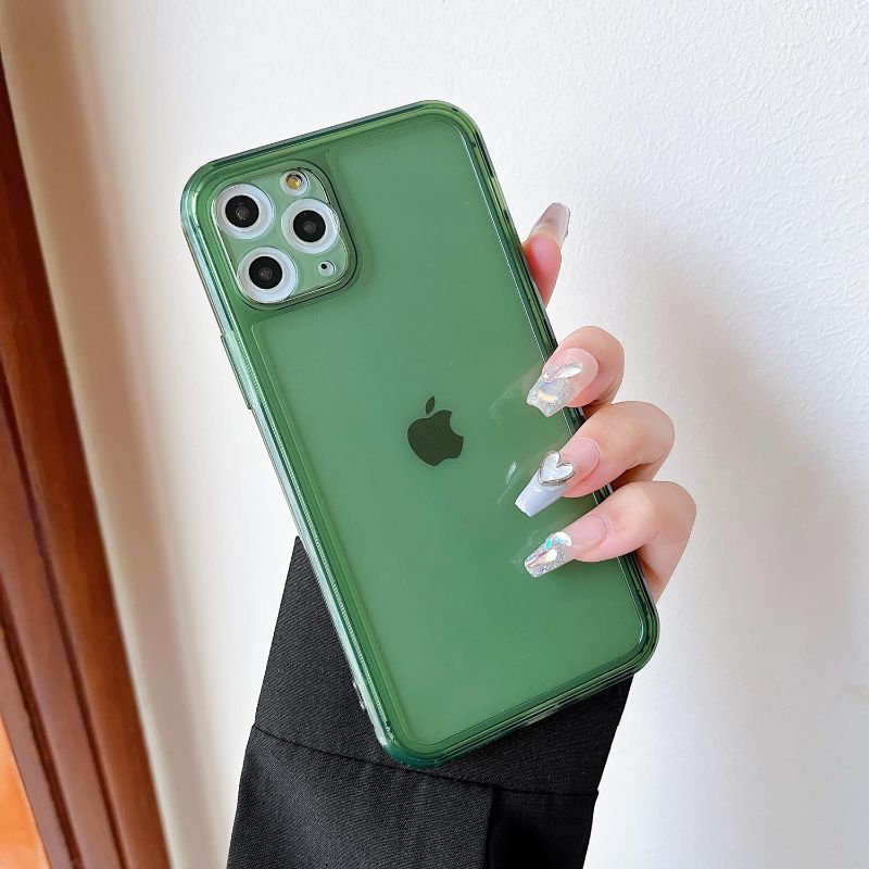 Photo 1 of ZTOFERA Case for iPhone 11 Pro 5.8 inch,Clear Soft Silicone Bumper Protective Retro Color Transparent Shockproof Phone Case - Green